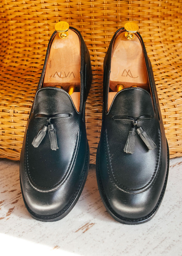 Borla - Black Leather Tassel Loafers